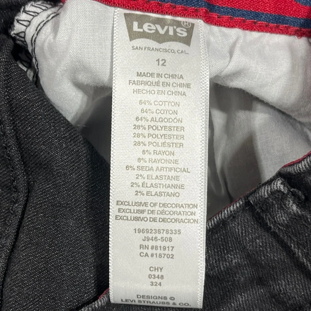 Levis 511 Slim Fit Black Denim Straight Jeans Adjustable Waist Boys Girls 12 Reg